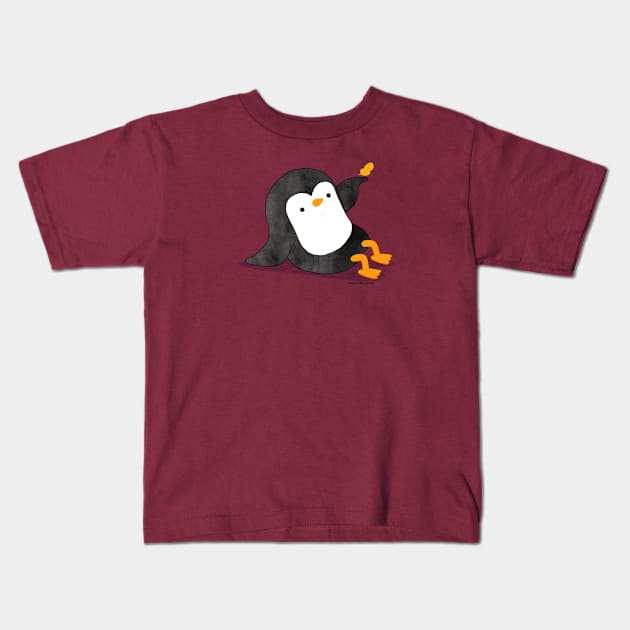 Penguin with autumn leaf Kids T-Shirt by thepenguinsfamily